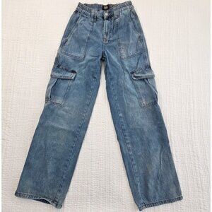 Simple Society High-Rise Wide-Leg Cargo Denim Pants Women's 1 (25x29) 6 Pockets